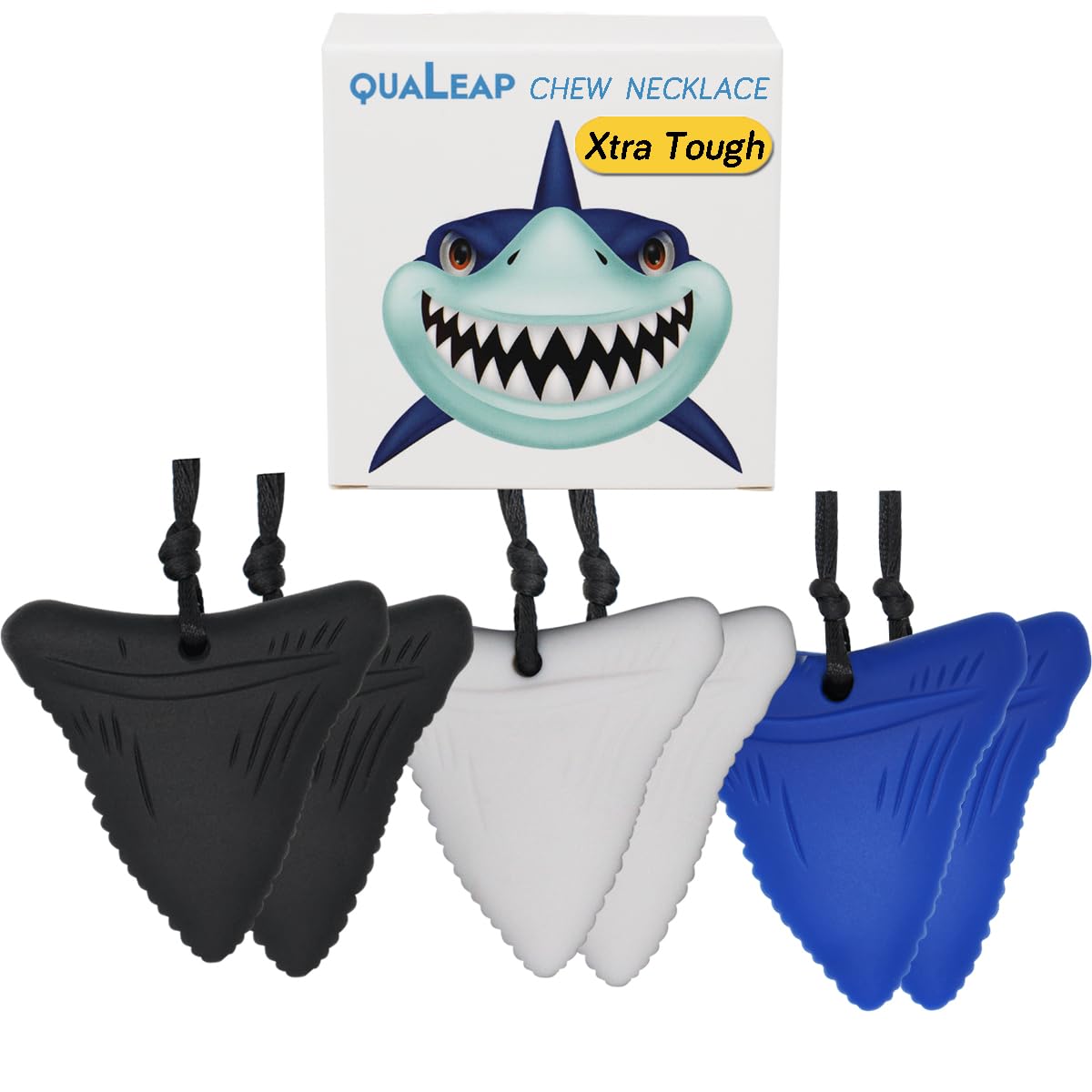 Xtra Tough (XT) Shark Tooth Sensory Chew Necklace (6 Pack) - Chewing Necklace Chew Toys for Kids, Boys or Girls - Designed for Autism Aggressive