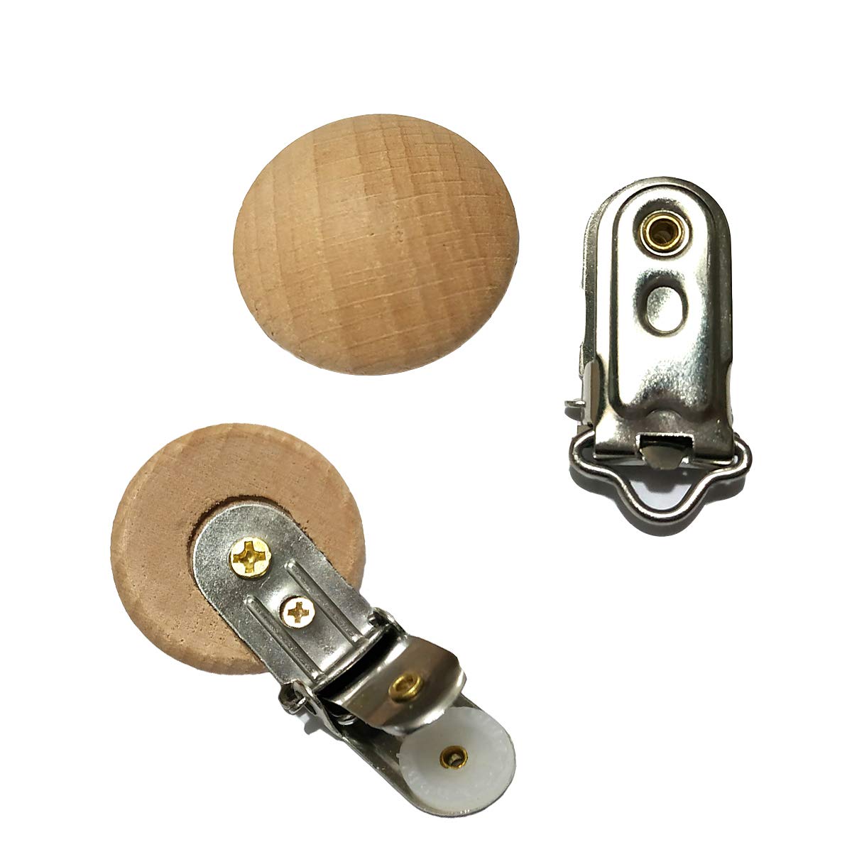 5pcs Natural Beech Wood Pacifier Clips Teething Grasping Toy Suspender Clips Charm Antique DIY Wooden Pacifier Chain Accessory (3.5cm/5pcs)