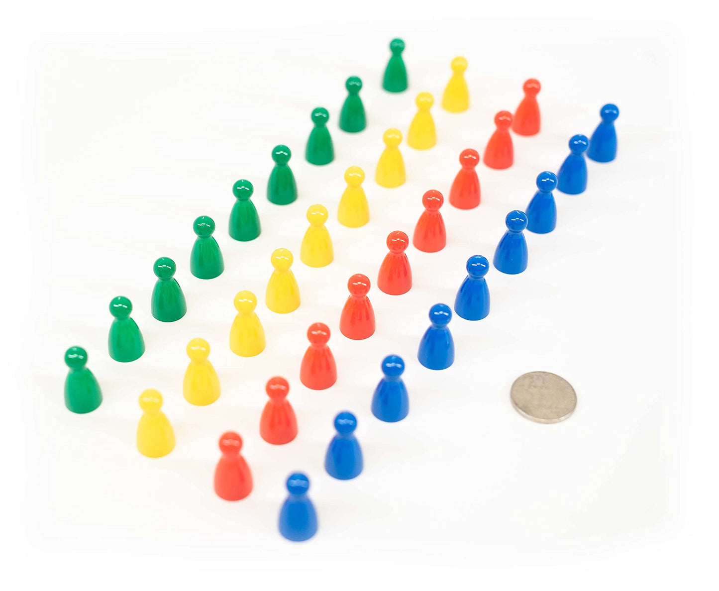 Plastic Pawns: Set of 36 Red, Yellow, Green, and Blue Board Game Pieces