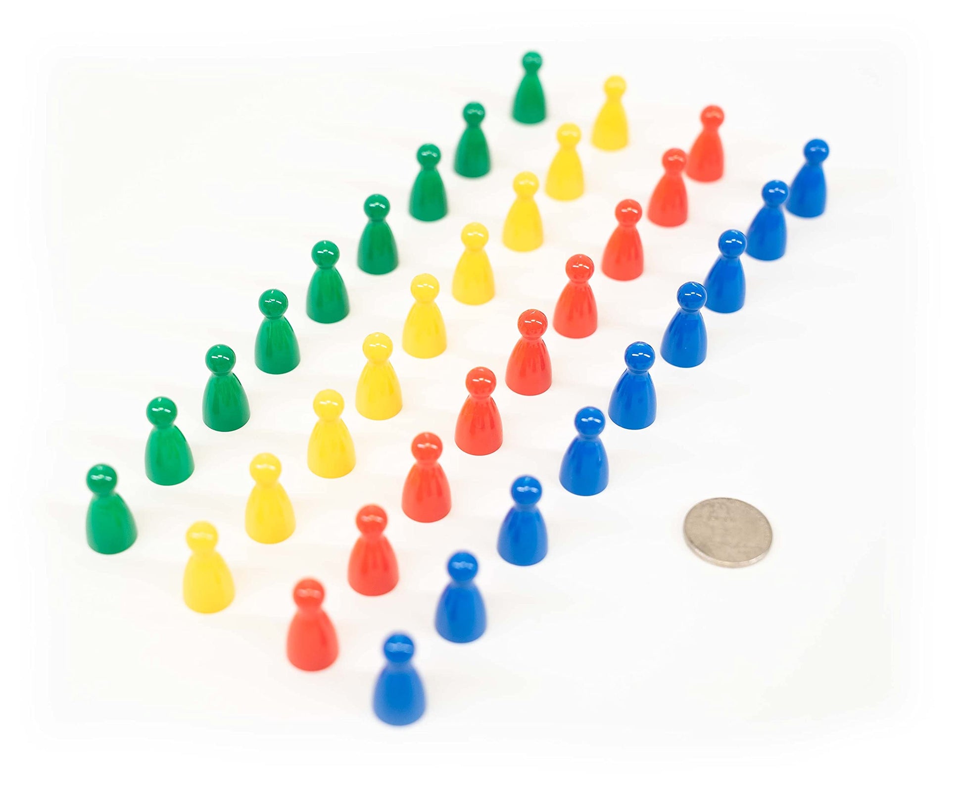 Plastic Pawns: Set of 36 Red, Yellow, Green, and Blue Board Game Pieces