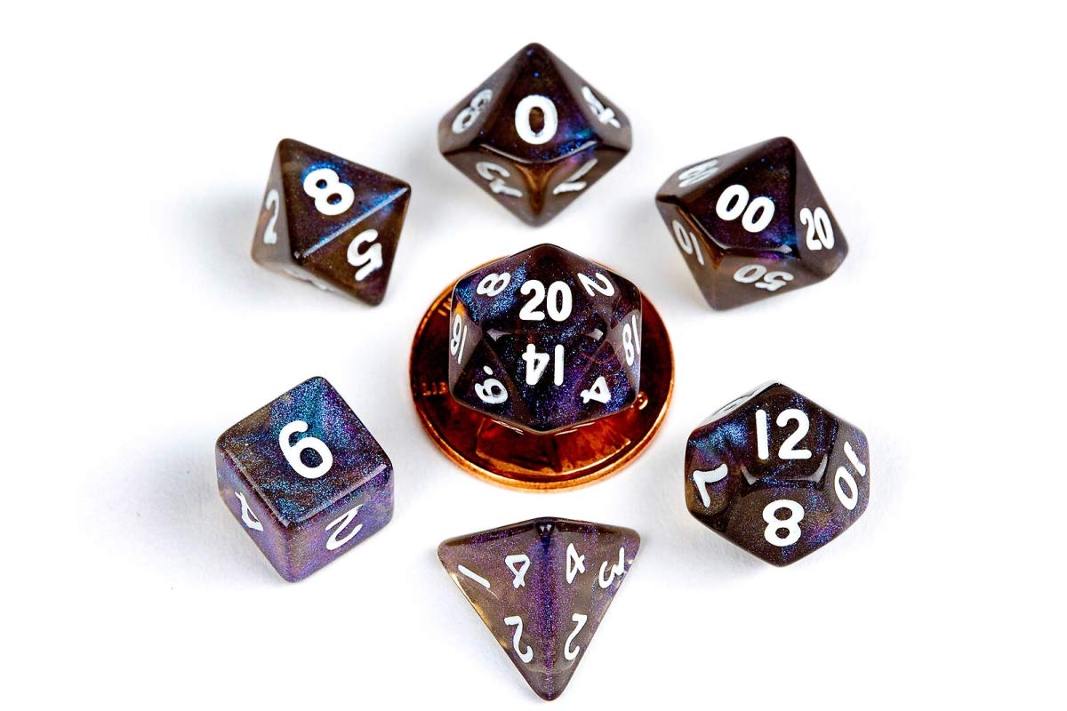 Metallic Dice Games LIC4175 Mini Poly Stardust Galaxy Dice Set - Set of 7