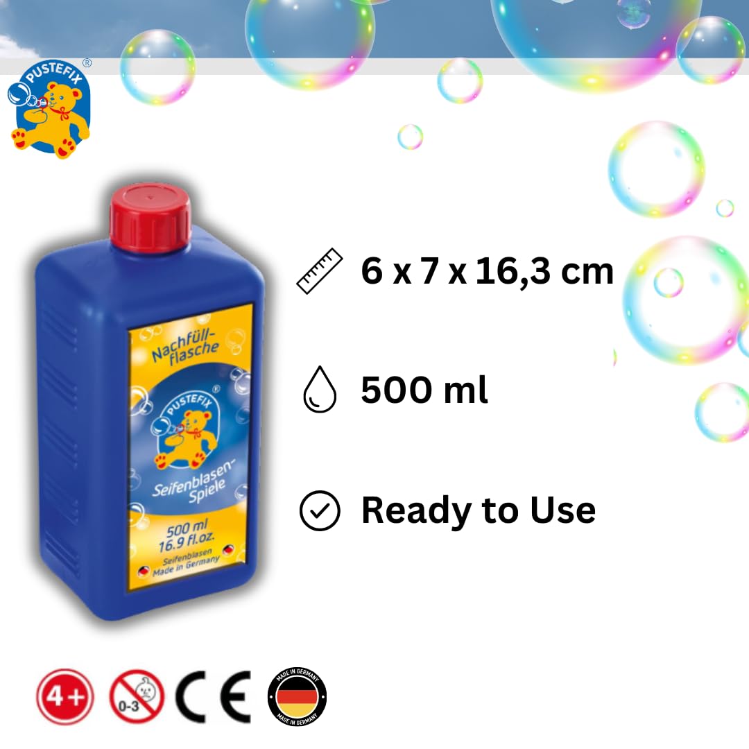 PUSTEFIX 16.9 oz Refill Bottle of Pustefix Liquid Bubble Blowing Soap Solution, Model: 505415