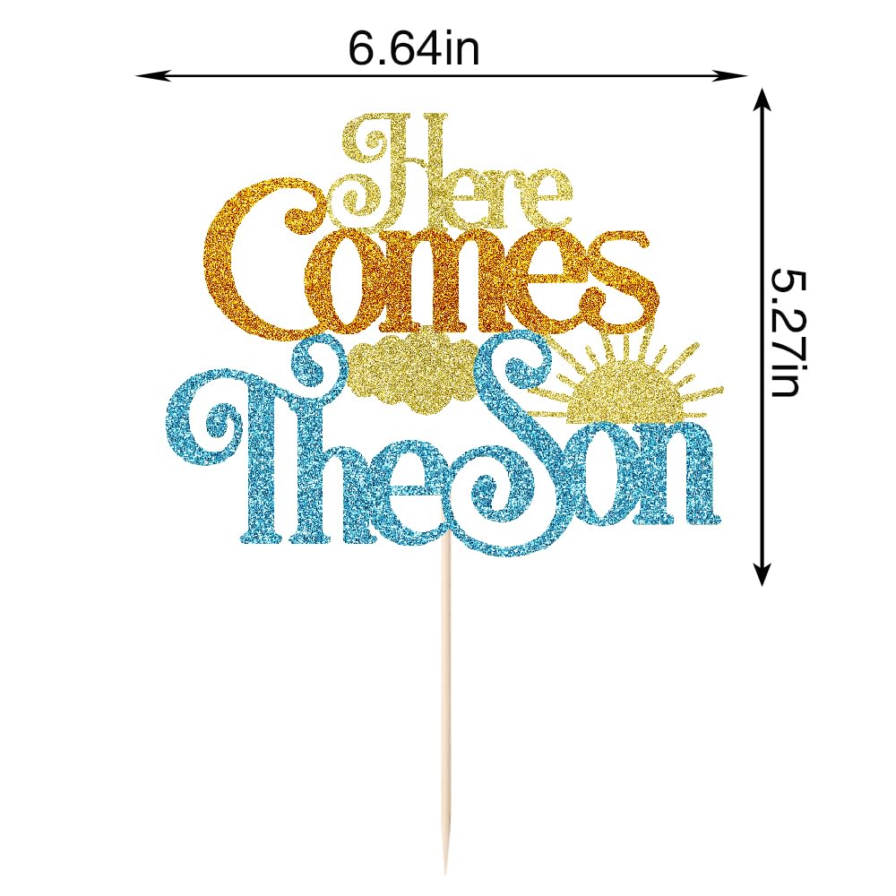 Glitter Here Comes The Son Baby Shower Cake Topper