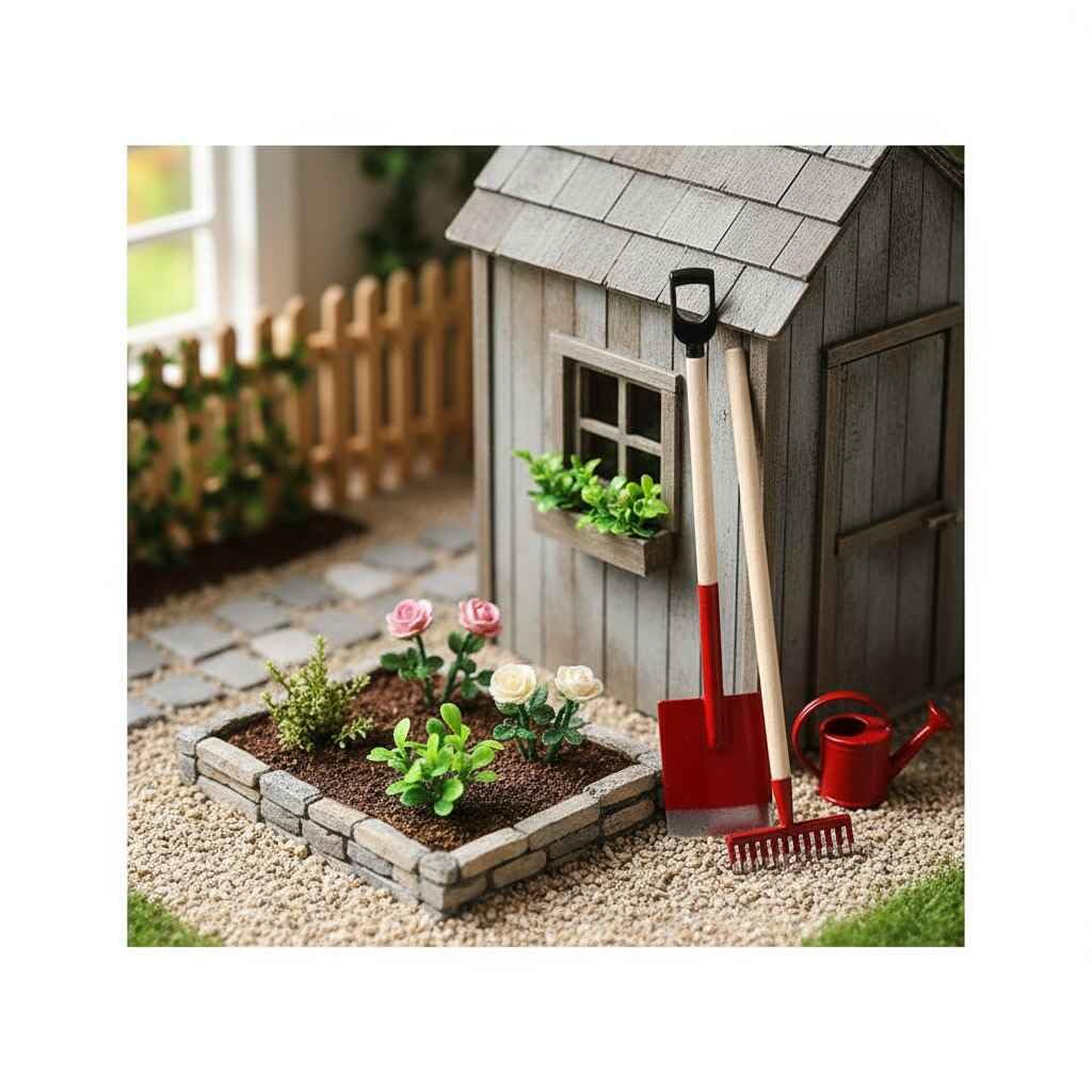 3Pcs Miniature Dollhouse Garden Tools, 1:12 Scale Mini Shovels and Rake Farm Tools, Fairy Garden Dollhouse Accessories Furniture Toy Sets (Red, 3.2