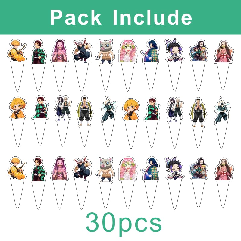 30pcs Demon Cake Decorations with 30pcs Cupcake Toppers Party Supplies for Slayer Themed Birthday Decorations