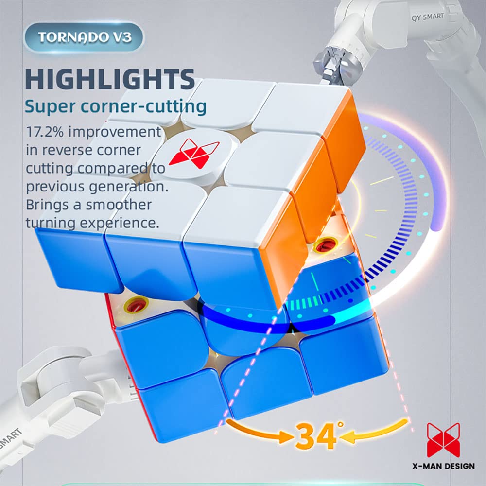 BroMoCube 2022 New QY X Man Tornado V3M Magnetic Speed Cube QY Toys Tornado V2M Upgraded Verson Flaship 3x3x3 Speed Cube(Stardard)