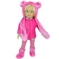 Sophia's 18" Doll 4 pc. Winter Outfit with Hot Pink Nylon Zipped Jacket, Bear Faux Fur Hat and Boots, and Hot Pink and Gray Striped Leggings