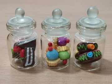 3pc Miniature Food Candy Chocolate Cake Cookie Dollhouse Cake in Clear Glass Mini Bottle Fruit Food #MF088