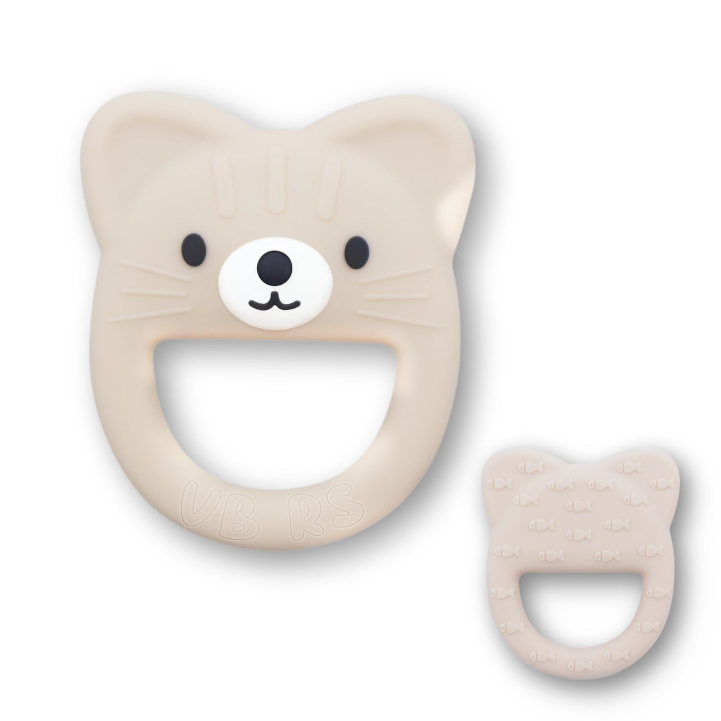 VBRS Baby Teether, Safe Chew Toy for Infants, Soothing Relief for Teething Pain, Cute Animal Shape, Easy Grip for Tiny Hands (Beige Cat)