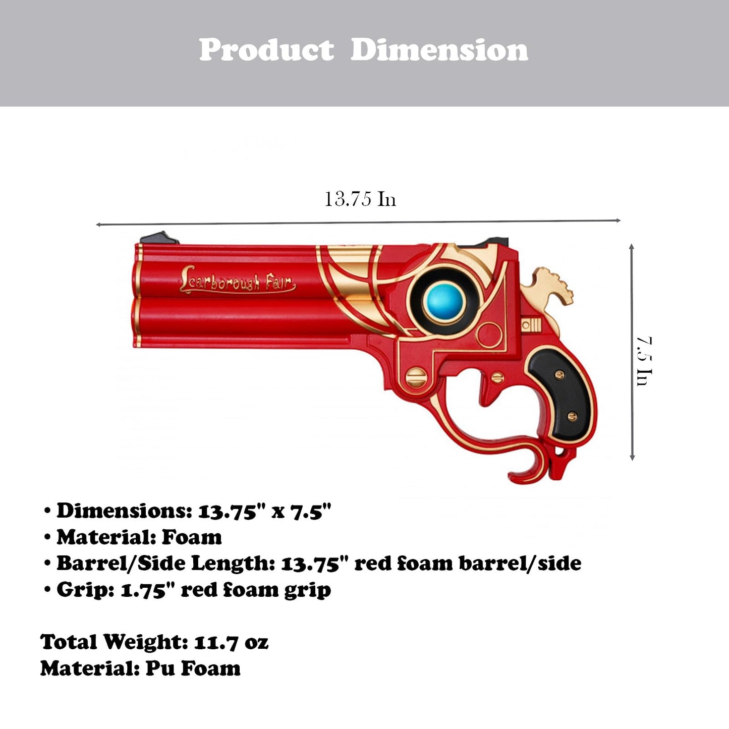 13.75 in Bayoneta - Scarborough Foam Pistol Replica Role Playing Cosplay Costume Halloween Xmas Gift and Collection