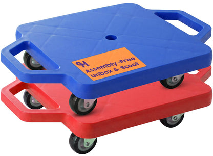 Hurtle Scooter Boards for Kids with Safety Handles, 2-Pack Heavy Duty Gym Floor Scooters with 360° Wheels for PE, Indoor Active & Sensory Play
