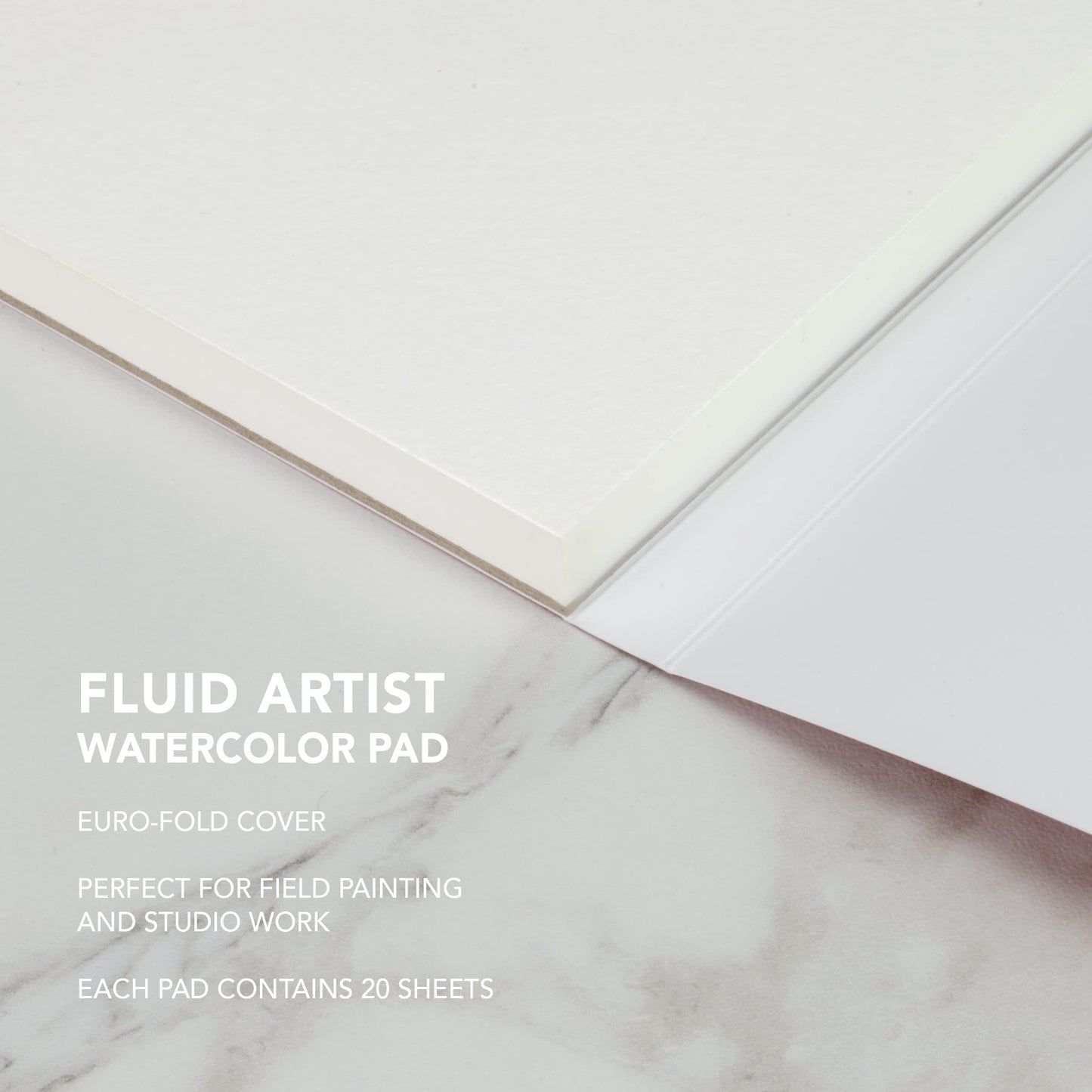 Fluid Watercolor Paper Fold Over Pad, 6 x 6 inches, 20 Sheets, 140 lb (300 GSM) Cold Press for Artist Painting and Wet Media
