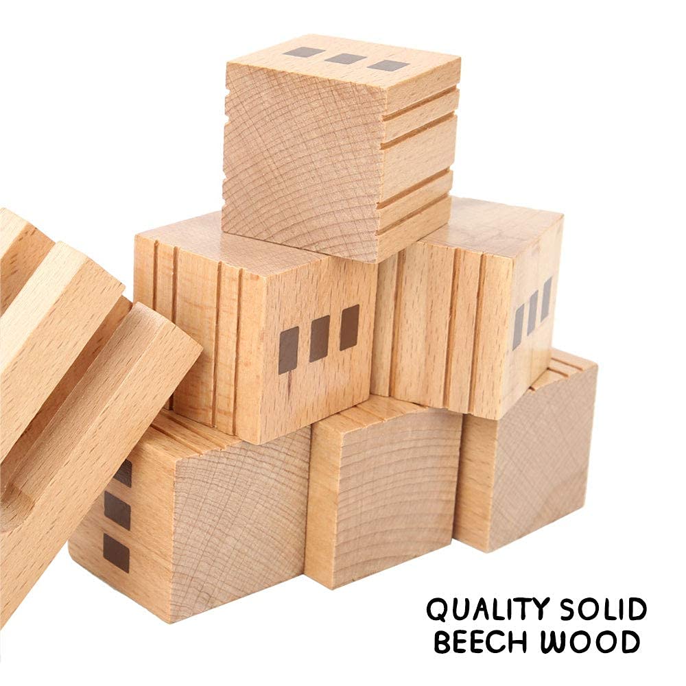 Xylolin Wooden Castle Building Blocks Set, Big Solid Beech Wood Toddlers Stacking Block Toy, Kids Construction Playset for Boys Girls 69 Pieces Set