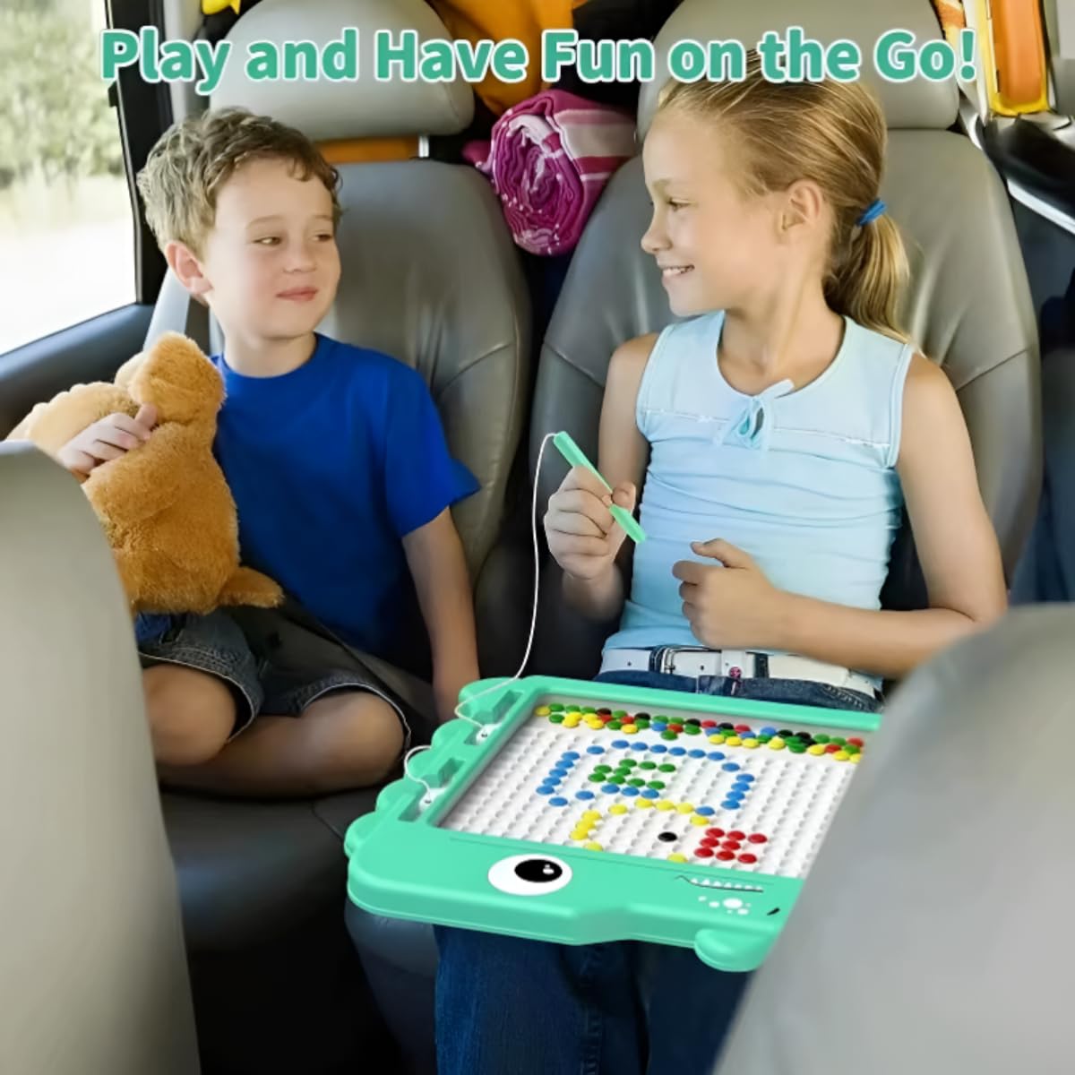 Mandarooker Magnetic Drawing Board?Large Magnet Doodle Board with Pen and Dot Beads,20 Colored Pattern Cards,Montessori Toys and Travel Toys