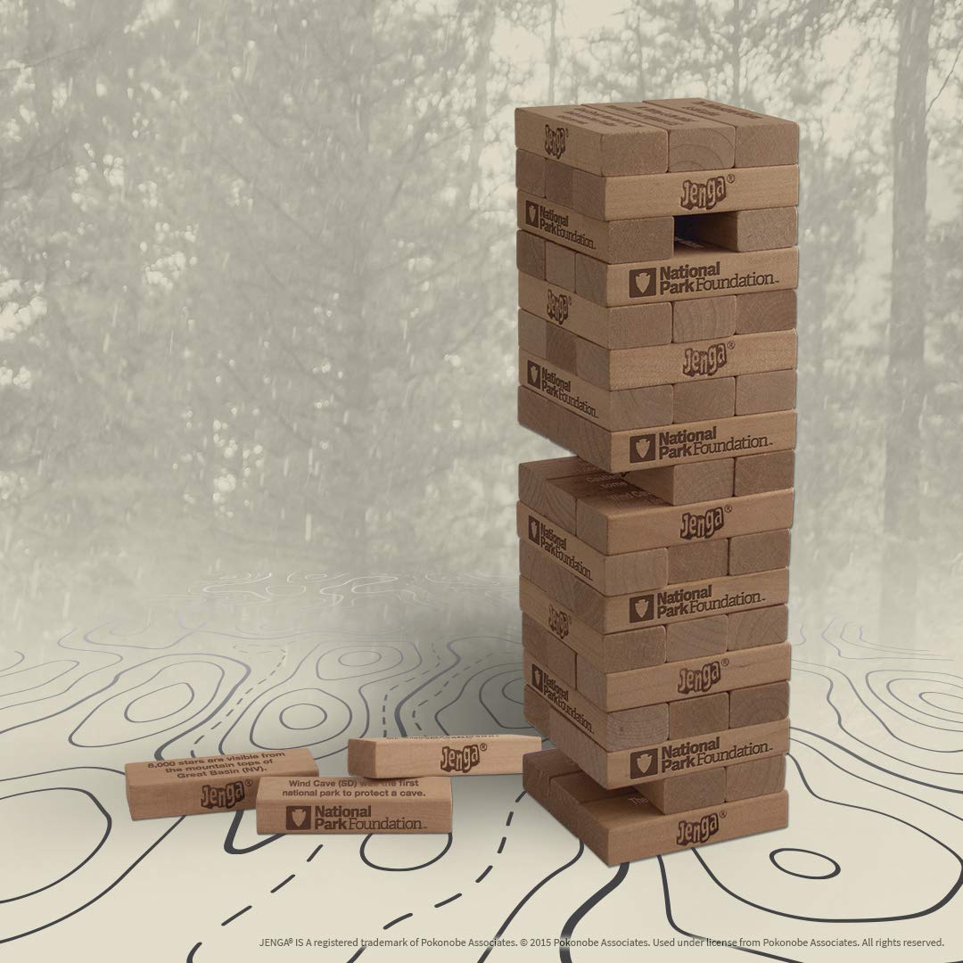 USAOPOLY JENGA National Parks | Classic Jenga Wooden Block Game with a National Parks Theme | Perfect Travel Game for Families | Celebrate US National