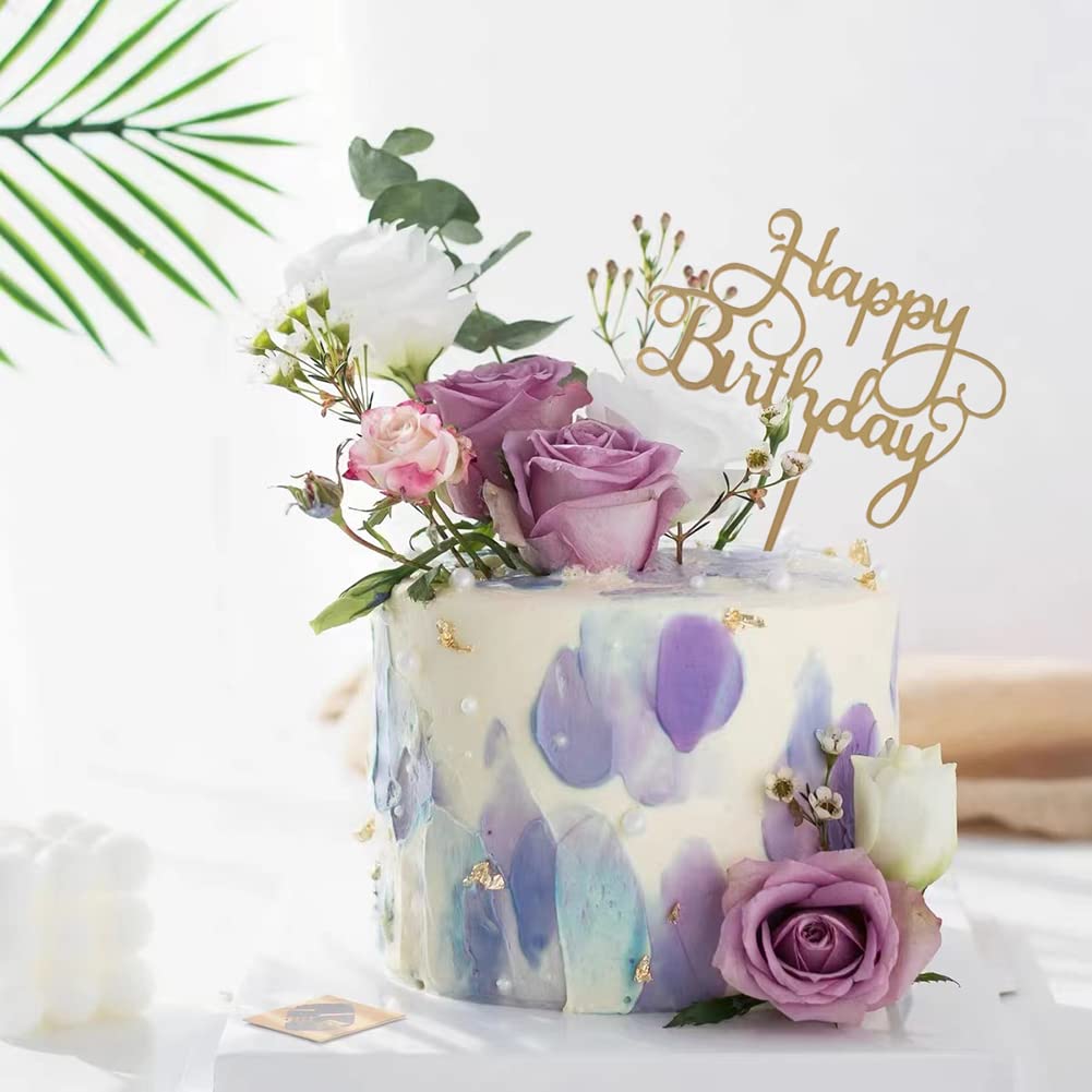 Gold Cake Topper Acrylic Happy Birthday Cake Decoration Supplies (5 Pieces)