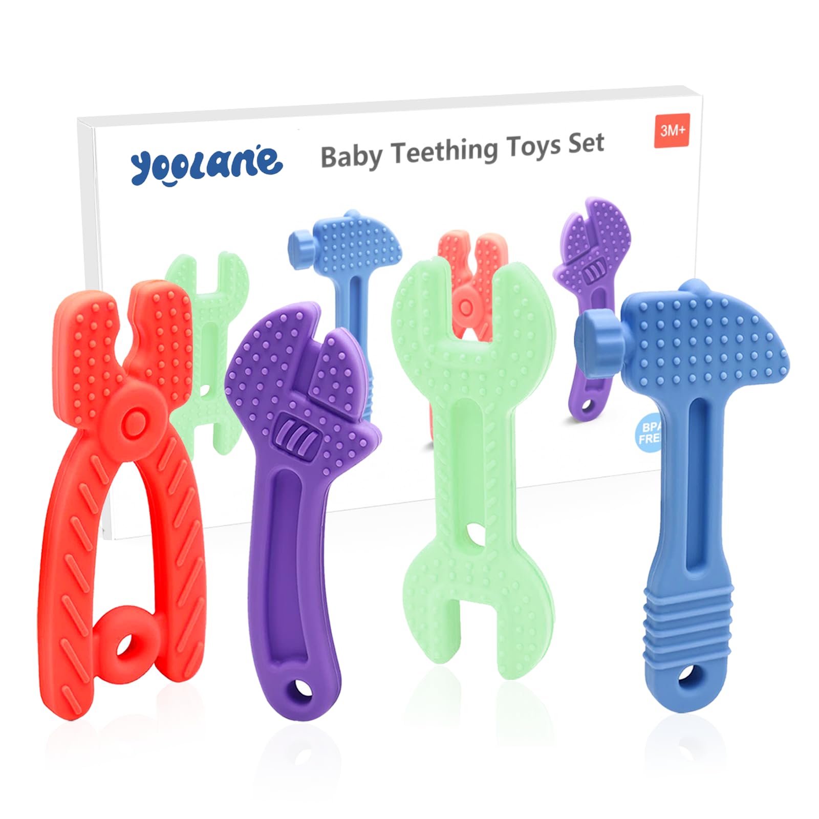 Yoolane Baby Teething Toys, Silicone Teether for Babies 3 6 12 18 Months, Tools Set Baby Teether Sensory Chew Toys for Toodler Infant, Newborn Stuff
