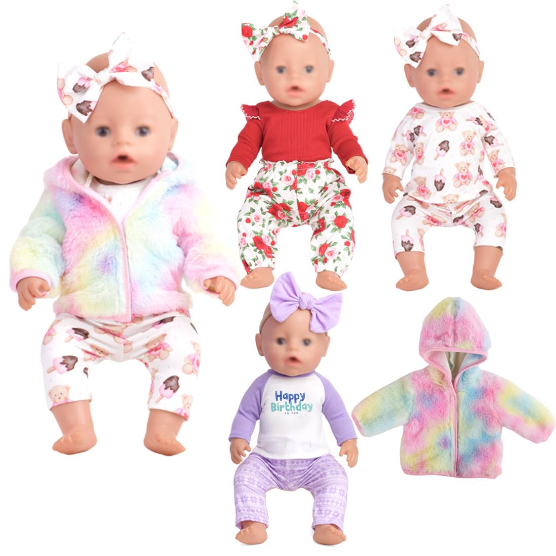 Sweet Dolly New Born Baby Doll Clothes, Coat, Pajamas, Bodysuits Outfits for 14 Inches to 18 Inches Dolls, 15 Inch Baby Dolls, 10 PCs in Total Clothes