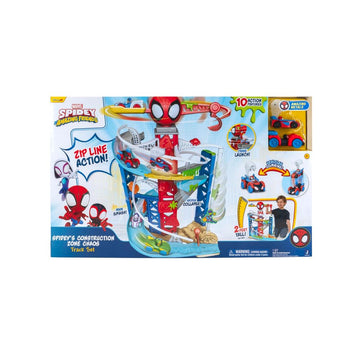 Marvel Spidey and His Amazing Friends Construction Zone Chaos Track Set - 2-Foot High Dual Race Track with Zip Line, Play Zones, and Exclusive