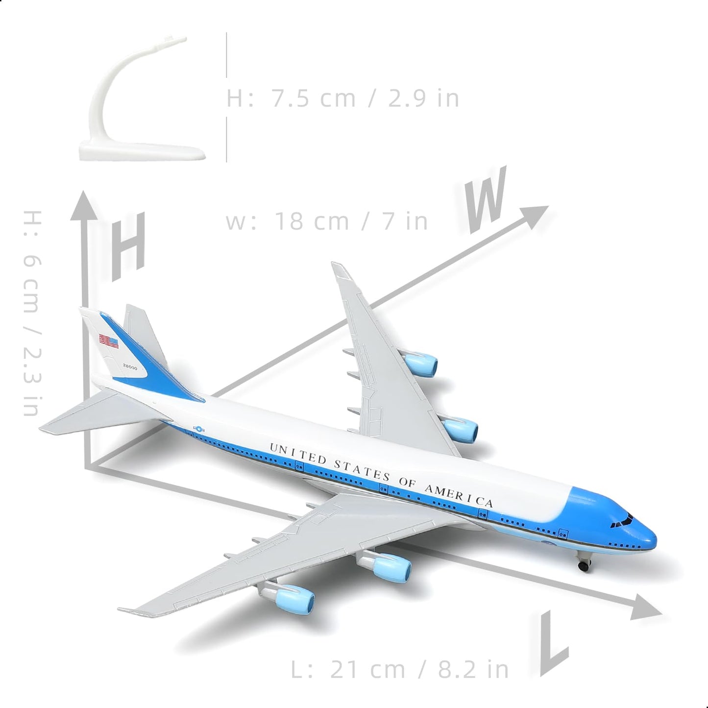 QIYUMOKE 1/300 Air Force One Metal Airplane Model 747 with Stand (7.8-inch L) for Boeing 747 VC-25A Diecast Airplane Model kit for Adult Aviation