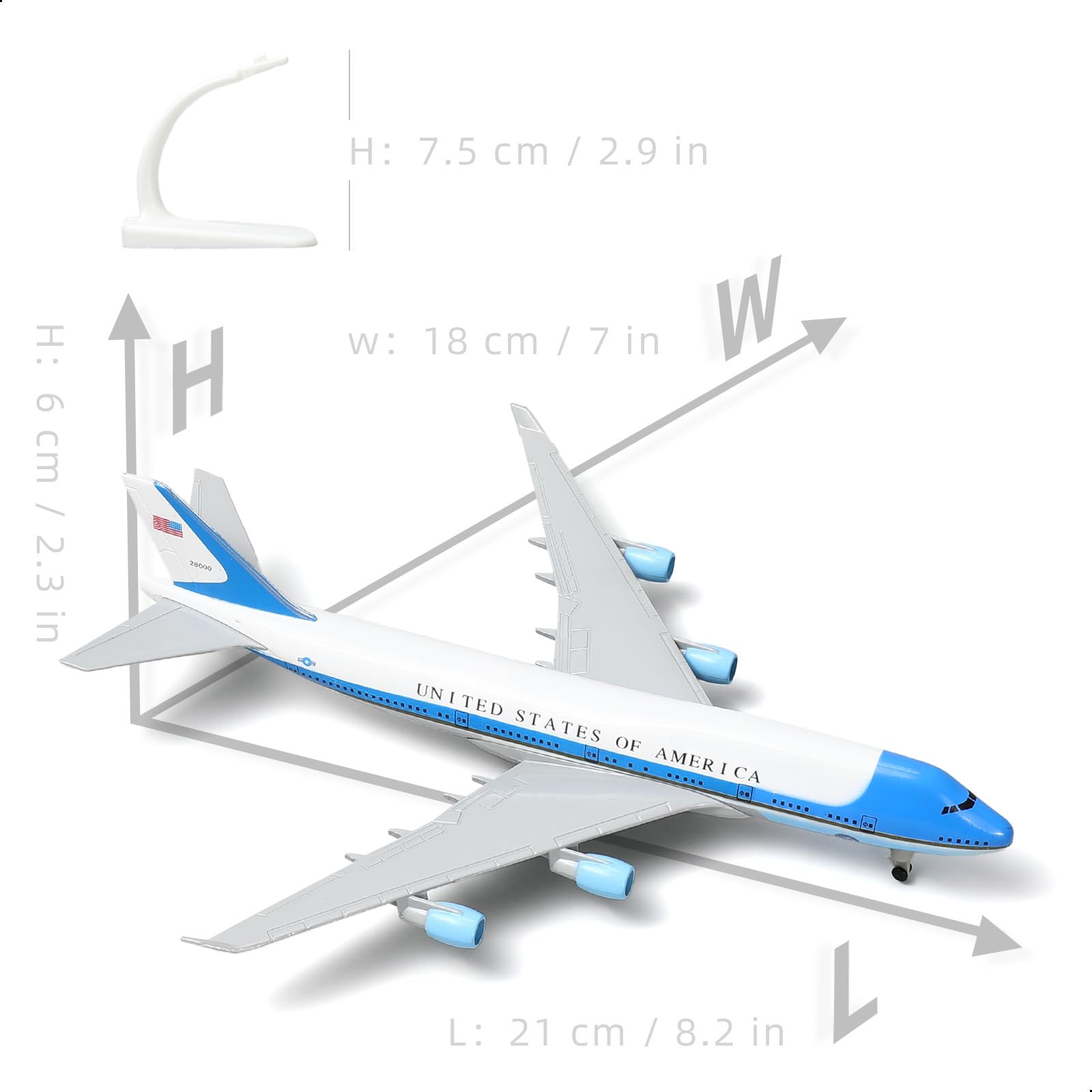 QIYUMOKE 1/300 Air Force One Metal Airplane Model 747 with Stand (7.8-inch L) for Boeing 747 VC-25A Diecast Airplane Model kit for Adult Aviation