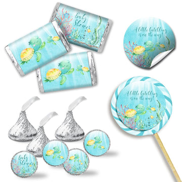 Little Hatchling Cute Sea Turtle Sea Life Baby Shower Sticker Bundle Kit - 429 pieces!!! Includes 60 2" Circle Stickers for Favors & Goodie Bags, 45
