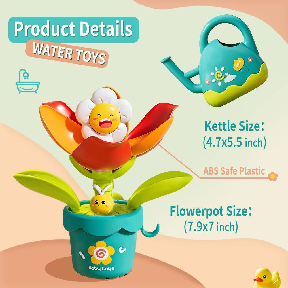 Seeyoo Baby Bath Toy Flower Watering Can Pool Bath Tub Toy with Strong Suction Cup for Baby Age 3+ Years Old Toddlers Boys Girls, BPA Free, Kids