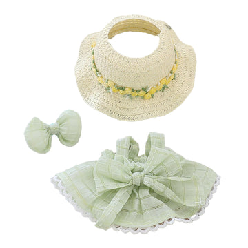 LYBHYQTII Doll Clothes for 17cm Dolls, Premium Handmade Cute Doll Dress 3 Piece Set Including a Weaving Hat, Bow Skirt and Bow Clip with High-End