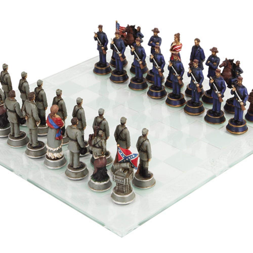 Pacific Giftware Civil War Soldier Themed Chess Set with Glass Board - Historical Collectible, Multicolor