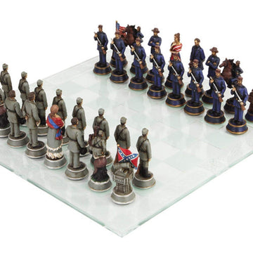 Pacific Giftware Civil War Soldier Themed Chess Set with Glass Board - Historical Collectible, Multicolor