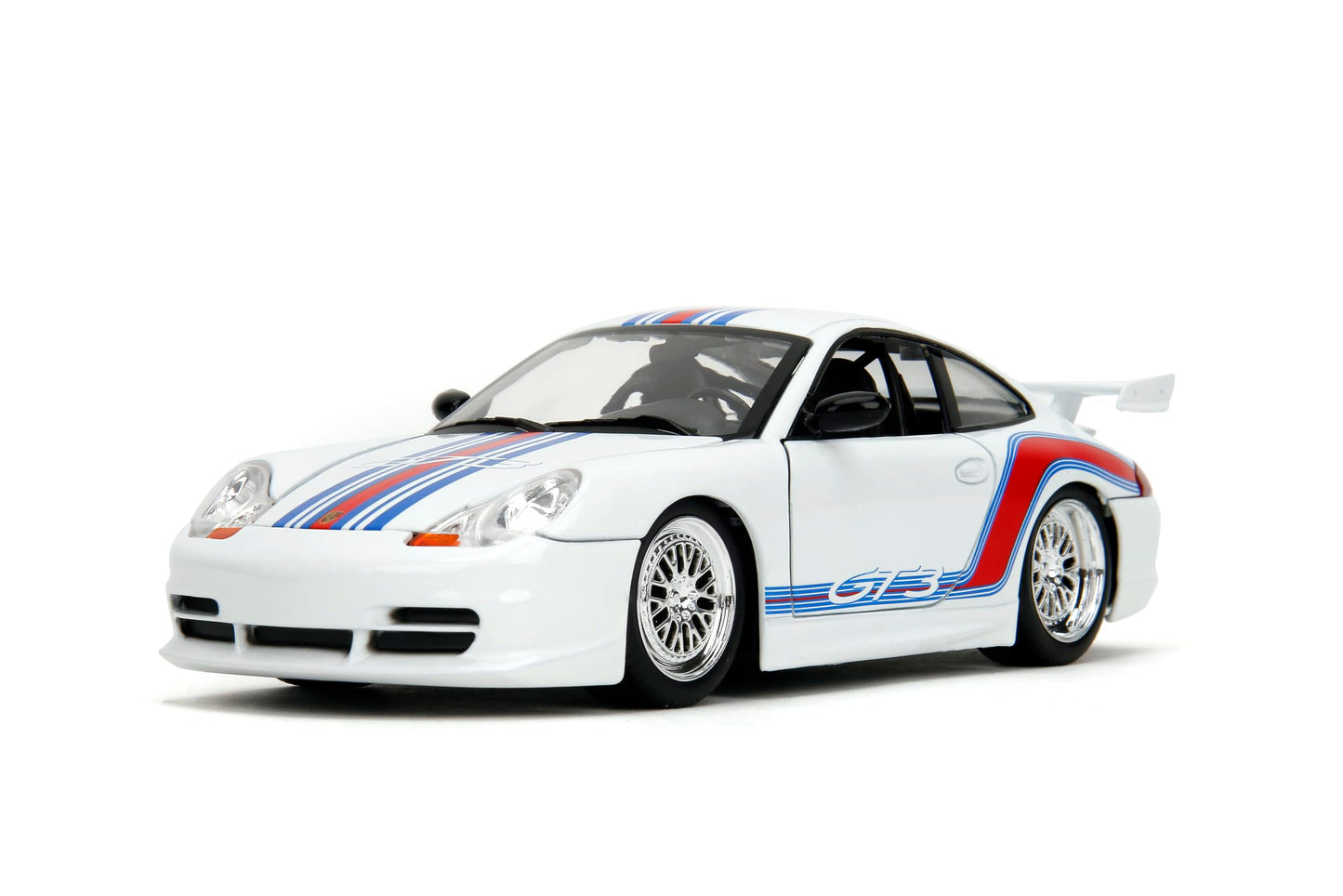 Jada Hyper-Spec 1:24 Porsche 911 GT3 (996.1) Die-Cast Car, Toys for Kids and Adults(White/Red Stripes)