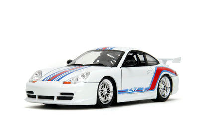 Jada Hyper-Spec 1:24 Porsche 911 GT3 (996.1) Die-Cast Car, Toys for Kids and Adults(White/Red Stripes)