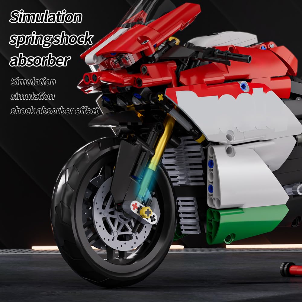1:10 Motorcycle Building Block Set for Boys, Technical Motorbike Toy Superbike Display Collectible Model Kit Motorcycle Enthusiasts Ideal Birthday