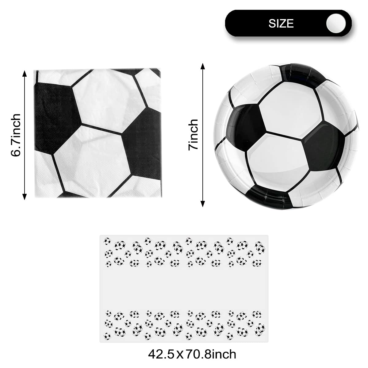 Soccer Party Tableware ,16 Plates and 16 Napkins and Tablecloth 71 '' x 42 ''Soccer Sports Themed Birthday Decorate Supplies