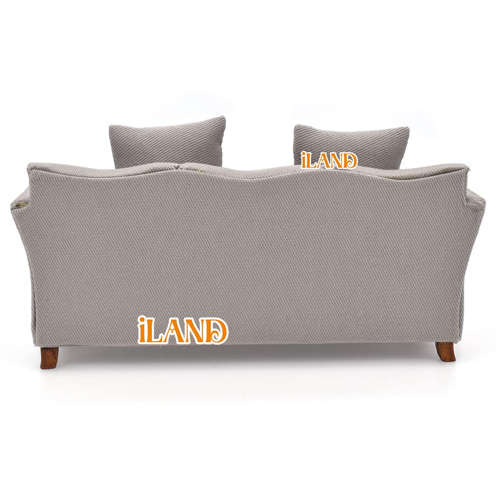 iLAND Dollhouse Furniture of Dollhouse Couch Fit Modern Miniature Accessories and Furniture, 1/12 Scale Mini Living Room Decor Chic Khaki Drills