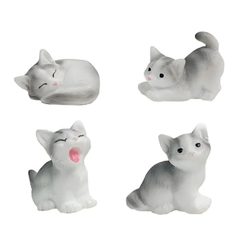 4 Pcs Mini Gray Cat Figurines in Different Poses - Cute Resin Kittens for Fairy Garden Accessories, DIY Terrarium Crafts, Moss Landscapes, Home