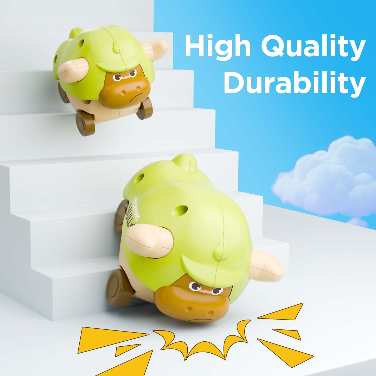 iPlay, iLearn Press to Go Car Toys for Toddlers, Baby Mini Animal Race Cars, 3pcs Infant Play Vehicle Set, Push Go Friction Bull Toys for 18 24 Month