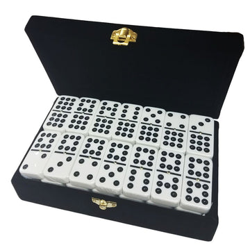 Marion Double 9 Domino Set (55 Tiles) Jumbo Tournament Professional Size with Spinners in Elegant Velvet Storage Box -White