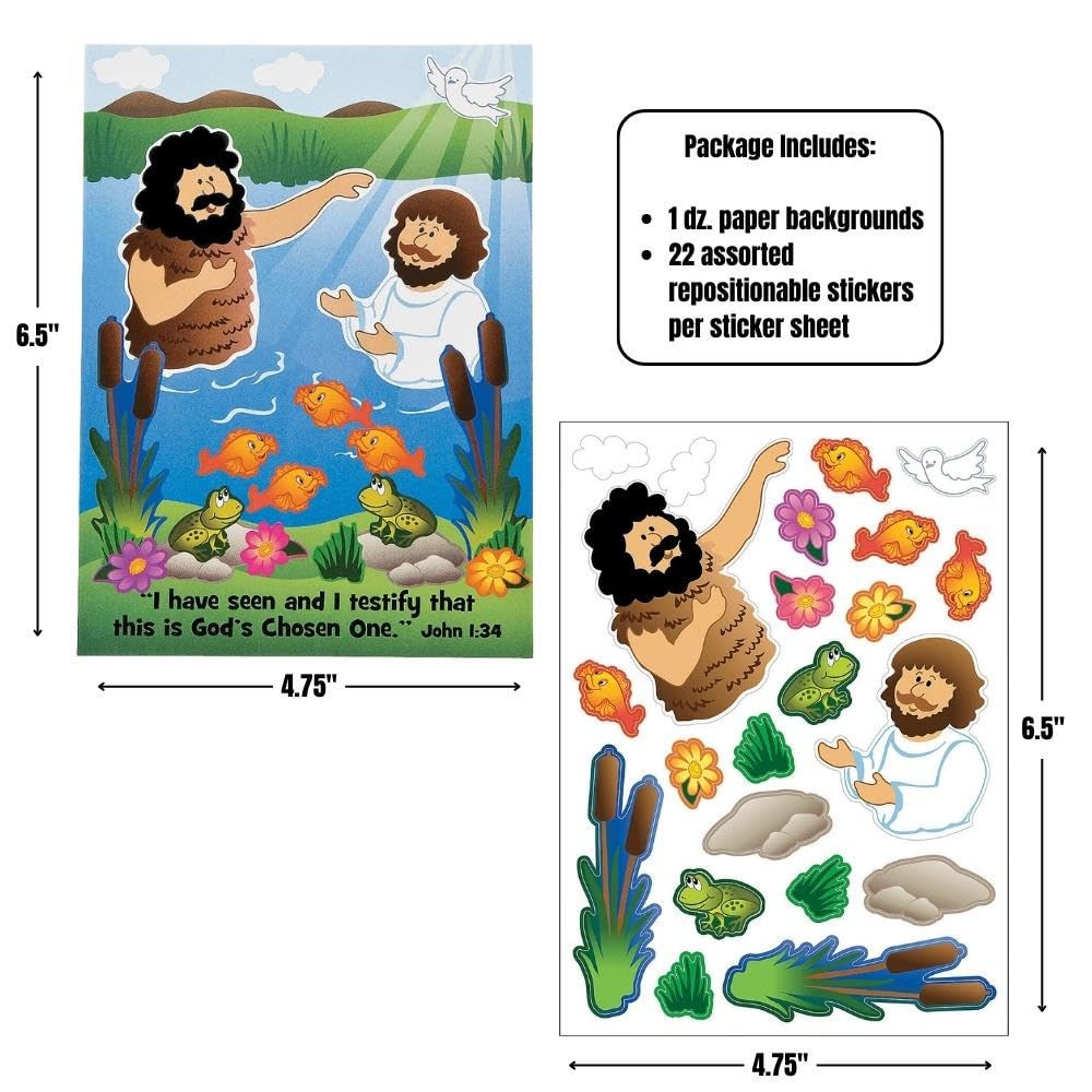 Fun Express Baptism of Jesus Mini Mas - Stationery - Stickers - Make - A - Scene (Sm) - VBS 2026 Vacation Bible School Supplies/Decor - 12 Pieces