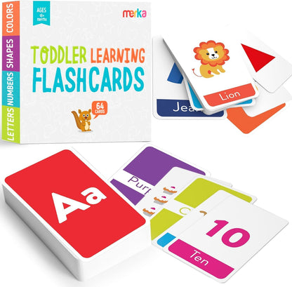 Merka Toddler Flash Cards - Interactive Alphabet Learning with Alphabet Flash Cards for Toddlers 1-3 - Pack of 64, 4.2" x 2.4" - Double-Sided for 1-4