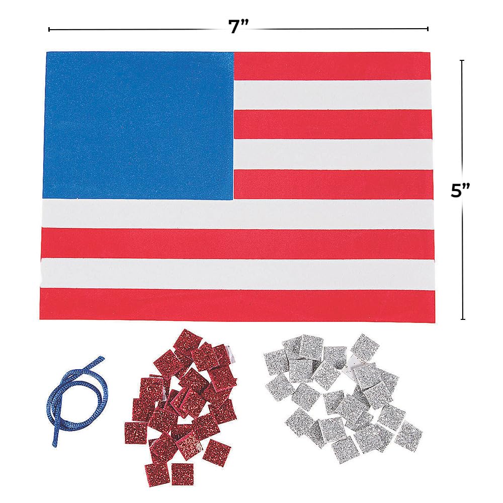 Fun Express Mosaic Foam Flag Ornament Craft Kit Makes 12 - Bulk Crafts for Kids & Classroom Craft Supplies | Easy Patriotic Holiday Crafts