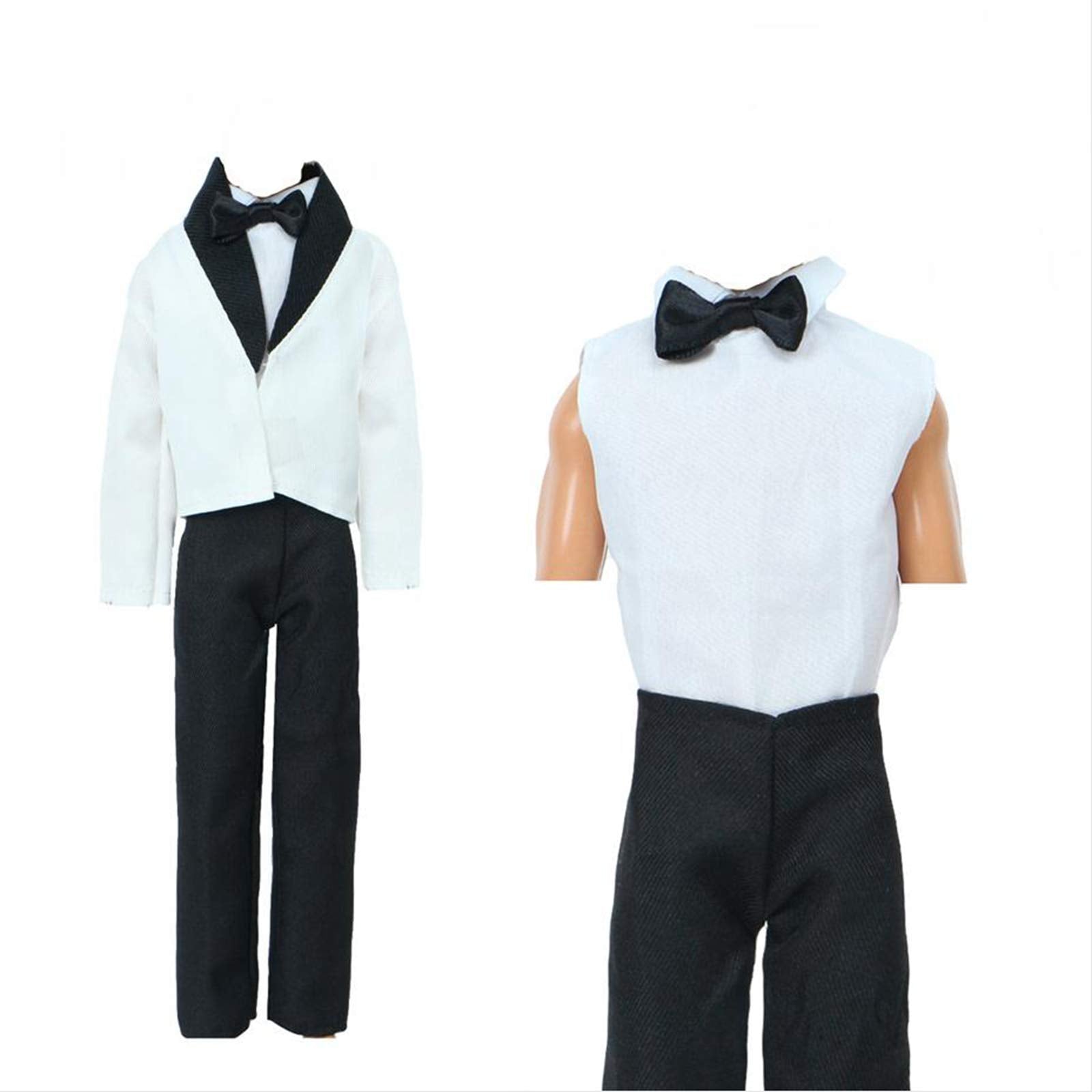 BJDBUS 2 Sets Formal Office Suits Including Black Coat , White Coat , White Shirt with Bow-Knot , Black Trousers Groom Wedding Tuxedo for 11.5 Inch