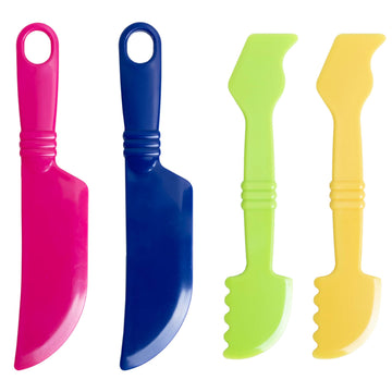 READY 2 LEARN Dough Cutting Tools | 4 Piece Playdough Accessories | 2 Knives and 2 Spatulas | Clay and Dough Tools for Toddlers | Chunky Plastic