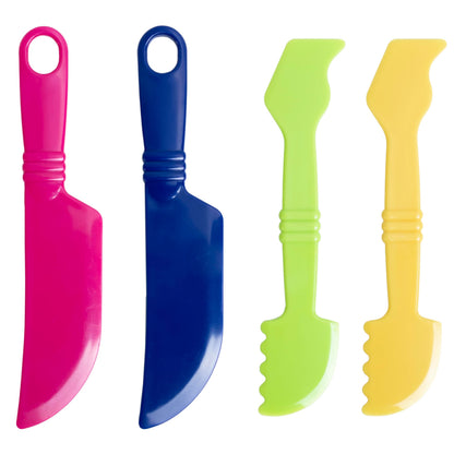 READY 2 LEARN Dough Cutting Tools | 4 Piece Playdough Accessories | 2 Knives and 2 Spatulas | Clay and Dough Tools for Toddlers | Chunky Plastic