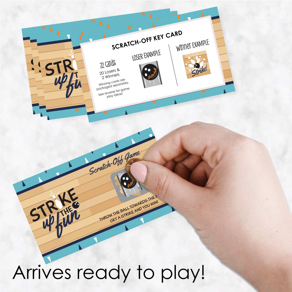 Big Dot of Happiness Strike Up the Fun - Bowling - Birthday Party or Baby Shower Party Game Scratch Off Cards - 22 Count
