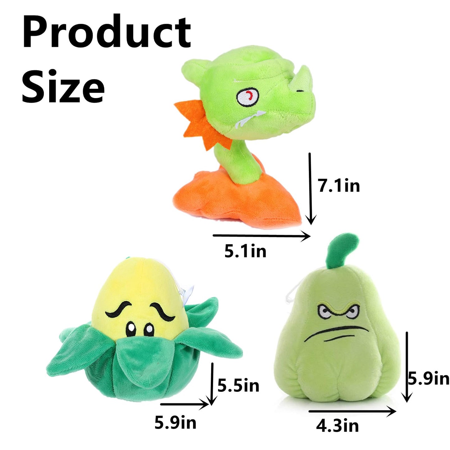 JHESAO 3 PCS Plants and Zombies Snapdragon Plush Plants Sets Zombies Toy Snapdragon, 1 2 Stuffed Soft Squash Doll, Corn PVZ Plushies Figure Doll Chili