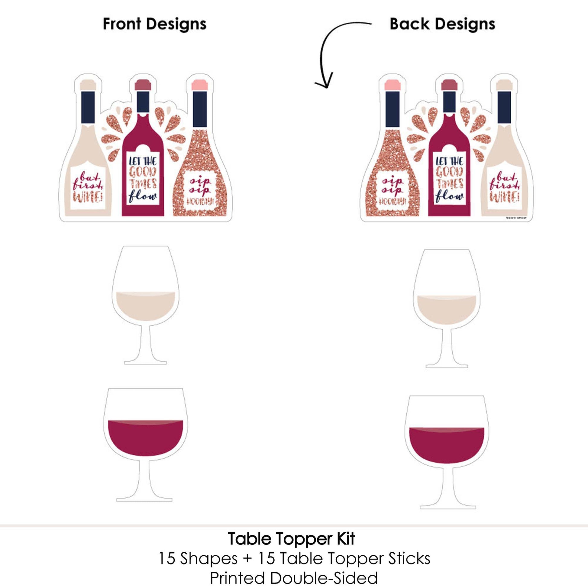 Big Dot of Happiness But First, Wine Tasting Party Centerpiece Sticks - Table Toppers - Set of 15