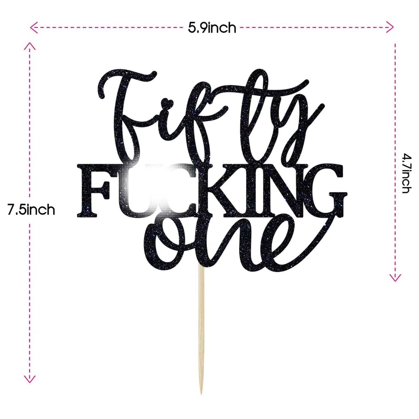 Unoggsor Fifty Fucking One Cake Topper - Happy 51st Birthday Cake Decor - Cheers to 51 Years Birthday Party Decorations Supplies, Black Glitter