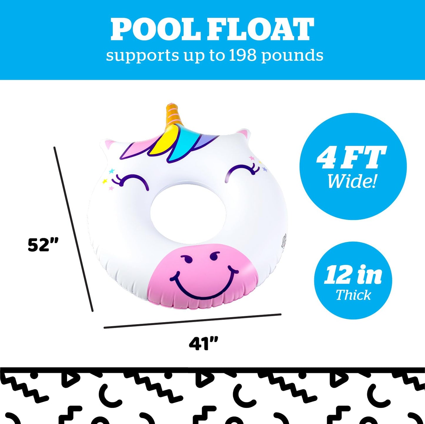BigMouth Inc. Happy Unicorn Pool Float, Large 4' Wide Inflatable Floatie Tube, Blow Up Swim Ring, Fun Outdoor Summer Pool Party Water Toy