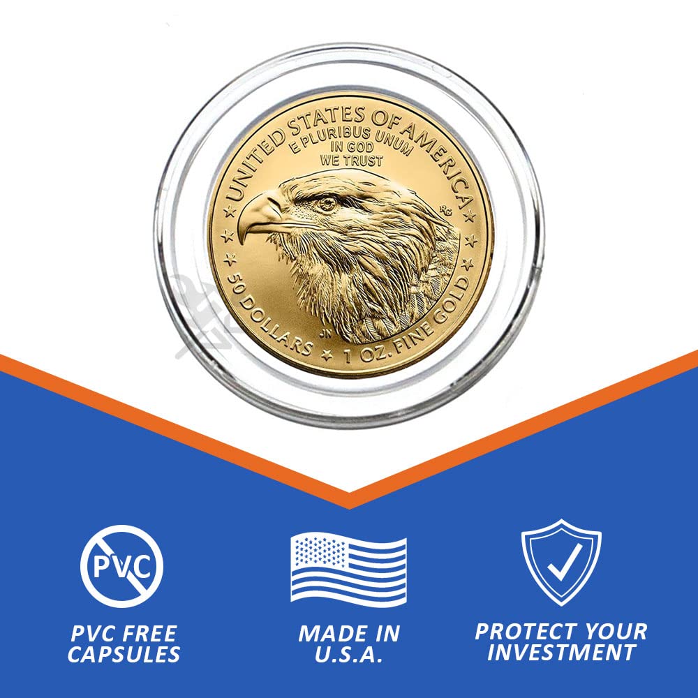 OnFireGuy 20pcs 32.7mm Direct Fit "H32" Coin Holders & Capsule Tube with Red Cap Lid for 1oz Gold Eagles | Capsules & Storage Tube for American Gold